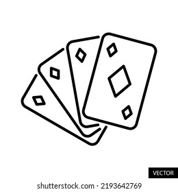 Diamond playing cards vector icon in line style design for website design, app, UI, isolated on white background. Editable stroke. EPS 10 vector illustration.