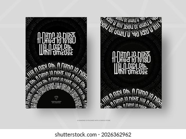 A diamond is polished with a simple stone - Vector illustration, calligraphic composition, set of inscriptions on a black background. Lettering in round decor with letters, gradient elements