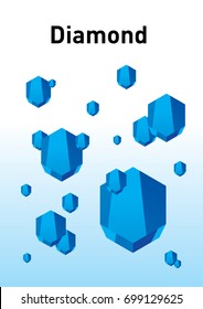 Diamond is a precious mineral. Hexagonal ingots of diamond in the form of rainfall. Vector template cover for design.