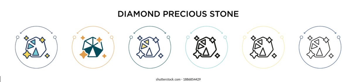 Diamond precious stone icon in filled, thin line, outline and stroke style. Vector illustration of two colored and black diamond precious stone vector icons designs can be used for mobile, ui, web