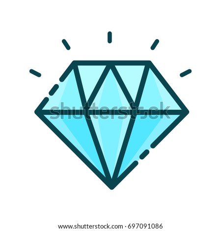 Diamond, precious stone.Vector modern line outline flat style cartoon illustration icon. Isolated on white background. Shining diamond concept