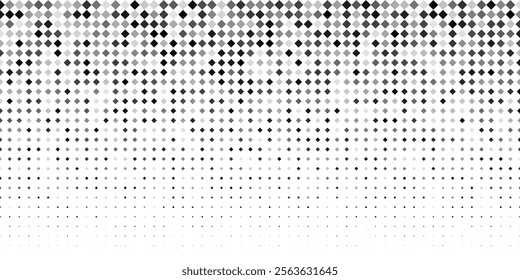 Diamond primitive pattern. Cyber matrix pixel cube surface. Optical rhombus dot gradient disperse. Digital geo halftone vintage lattice grid. Black patern change fade, screen tone degrade. Paper glyph