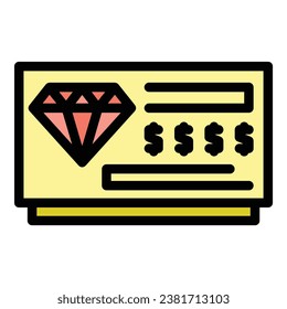 Vector de contorno de icono del premio Diamond. Dibujar cuadro. Ganar color plano en línea