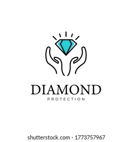 diamond protection logo design vector template the concept of guarding crystal objects, diamonds, treasures or jewelry