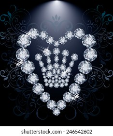 Diamond Queen crown and heart, vector illustration