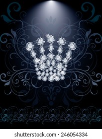 Diamond Queen crown VIP card, vector illustration 