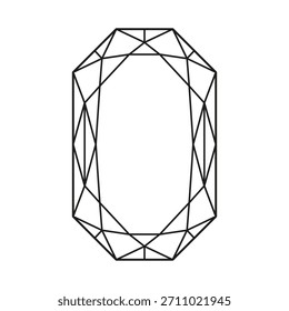 Diamond Radiant cut shape. Design diagram. Brilliant Phoenix Radiant cut pattern. Top view on Polygonal Diamond. Gemstone outline icon for jewellery design, branding, packaging, logo, digital graphic.