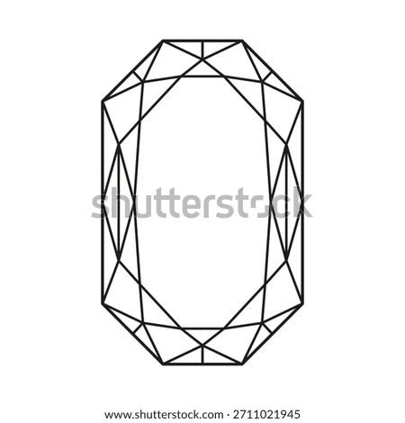 Diamond Radiant cut shape. Design diagram. Brilliant Phoenix Radiant cut pattern. Top view on Polygonal Diamond. Gemstone outline icon for jewellery design, branding, packaging, logo, digital graphic.