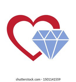 Diamond and red heart, vector logo icon