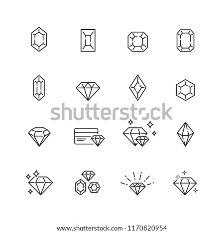 Diamond related icons: thin vector icon set, black and white kit
