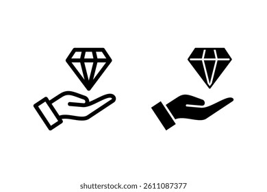 diamond resting on a hand icon set, representing wealth, value, investment, generosity, or opportunities