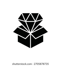 El diamante descansa en forma de caja abierta, enfatizando la claridad y la simplicidad contra un telón de fondo transparente. Ideal para proyectos de diseño que necesitan una estética limpia.