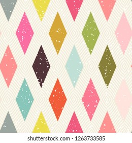  Diamond rhombus tiles seamless pattern, pastel colors vector geometric background. Abstract lines and elements.