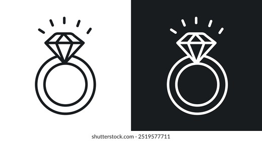 Diamond ring black and white icon.