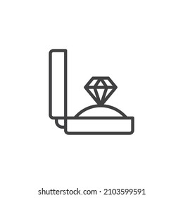 Diamond ring box line icon. linear style sign for mobile concept and web design. Engagement Ring outline vector icon. Symbol, logo illustration. Vector graphics