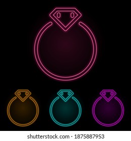 Juego de neones de color de anillo de diamante. Línea delgada simple, vector de contorno de iconos web para ui y ux, sitio web o aplicación móvil