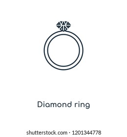Diamond ring concept line icon. Linear Diamond ring concept outline symbol design. This simple element illustration can be used for web and mobile UI/UX.