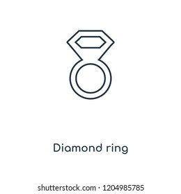 Diamond ring concept line icon. Linear Diamond ring concept outline symbol design. This simple element illustration can be used for web and mobile UI/UX.