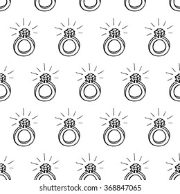 Diamond ring doodle drawing seamless pattern background.