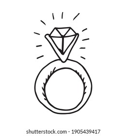 Icono de Doodle de Anillo de Diamantes. Vector de ilustración dibujado a mano.