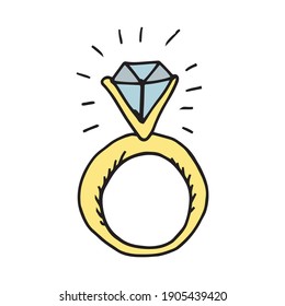 Diamond Ring Doodle Symbol. Handgezeichneter Illustrationsvektor.