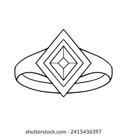 Diamond ring in doodle style. Hand drawn vector illustration in black. Clipart of accessory for marriage, valentine's day, birthday. Design for greeting card, invitation, print, sticker.	