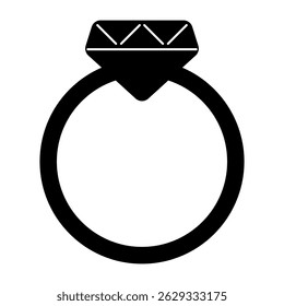 Diamond Ring Fill Icon. Black and White Diamond - Gemstone Symbol