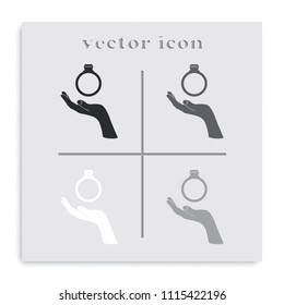 Diamond ring flat black and white vector icon.