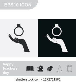 Diamond ring flat black and white vector icon.