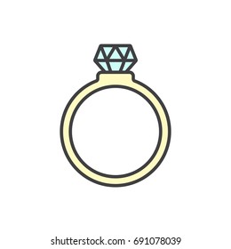 Diamond ring flat line icon.