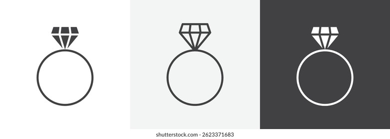 Diamond ring flat and liner vector icons set