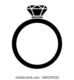 Diamond ring with a gem silhouette. Vector illustration isolated on white background.