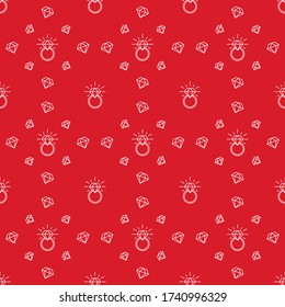Anillo de diamante y piedra de gema sin fisuras en rojo. Precioso diseño de papel de revestimiento textil de fondo de joyería.