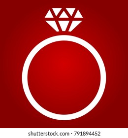 Diamond ring glyph icon, valentines day and romantic, jewel sign vector graphics, a solid pattern on a red background, eps 10.