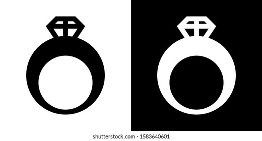 Diamond Ring. Glyph Icon in White and Black Version.