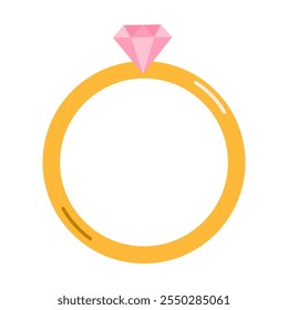 Diamantring. Goldener Ehering mit großem Edelstein. Flache, einzelne Vektorgrafik