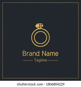 Plantilla de diseño del logotipo del contorno dorado del anillo de diamante