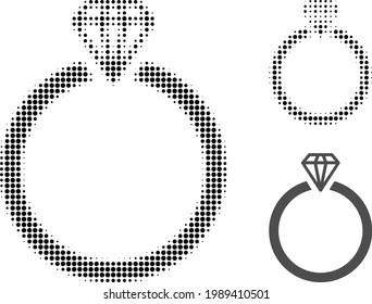 Diamond ring halftone dotted icon. Halftone pattern contains circle pixels. Vector illustration of diamond ring icon on a white background.