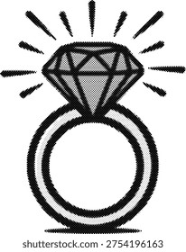 diamond ring halftone risograph jewelry fashion wedding grunge retro offset print screentone pop style monochrome romance icon