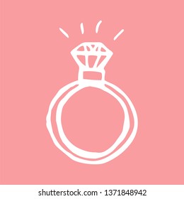 diamond ring hand drawn icon. vector illustration on pink background