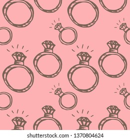 diamond ring hand drawn seamless pattern. pink color vector illustration