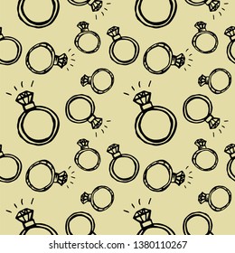 diamond ring hand drawn seamless pattern. yellow color vector illustration