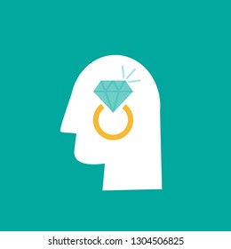 Diamond ring in human head icon