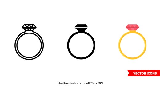 Diamond ring icon of 3 types: color, black and white, outline. Isolated vector sign symbol.