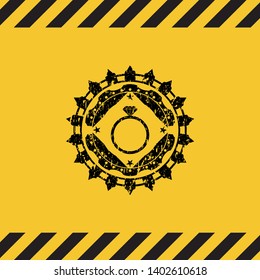 diamond ring icon black grunge emblem inside yellow warning sign. Vector Illustration. Detailed.