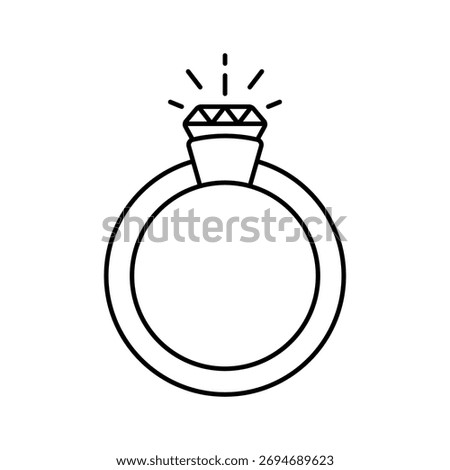Diamond ring icon. Black outline line silhouette. Editable strokes. Front side view. Vector simple flat graphic illustration. Isolated object on a white background.