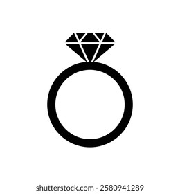 Diamond ring icon. Black Diamond ring silhouette vector illustration isolated on white background.