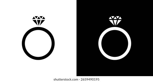 Diamond ring icon black silhouette for web, and mobile app