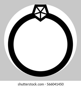 Diamond ring icon. Black icon in white circle at gray background. 
