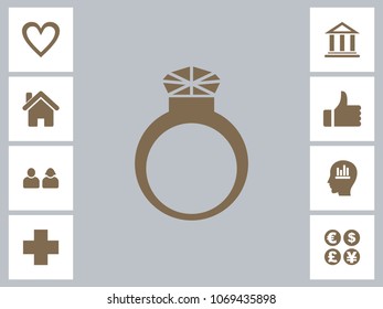 Diamond Ring Icon With Bonus Icons. Eps-10.